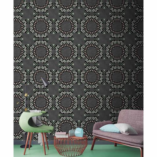 Image Photo Wallpaper Non-Woven Retro Circles 3D black white