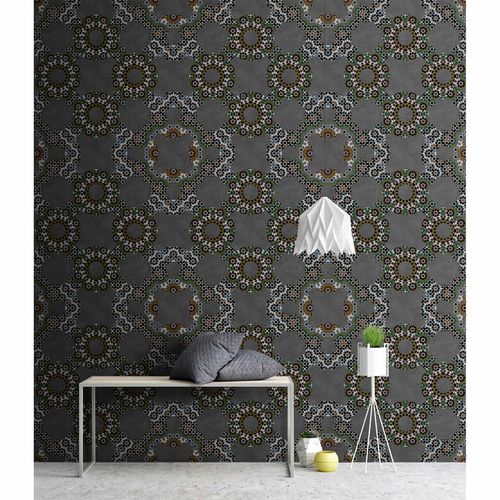 Image Photo Wallpaper Non-Woven Retro Circles 3D grey brown