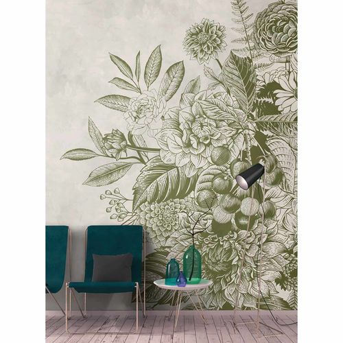 Image Photo Wallpaper Non-Woven Plants Flowers grey green