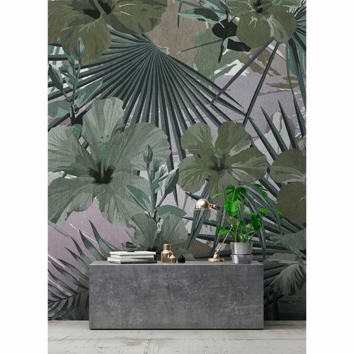 Picture Photo Wallpaper Non-Woven Hibiscus Flowers green purple