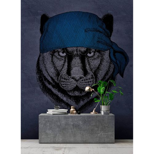 Picture Photo Wallpaper Non-Woven Panther Headscarf Pirate grey