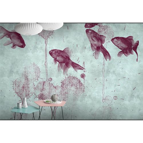 Picture Photo Wallpaper Non-Woven Pond Fishes Nature blue red