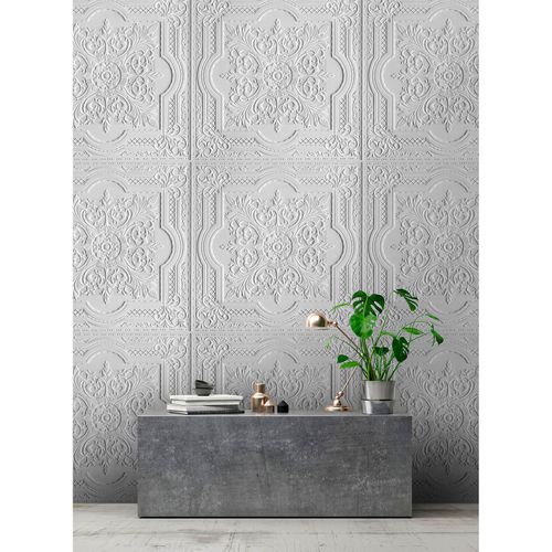 Picture Photo Wallpaper Non-Woven Stucco Ornaments grey white