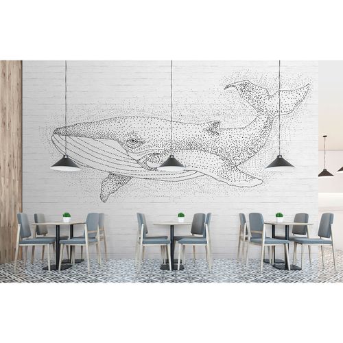 Image Photo Wallpaper Non-Woven Blue Whale Dots white black