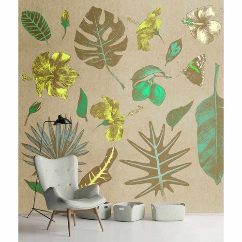 Image Photo Wallpaper Non-Woven Tropic Flamingo beige green