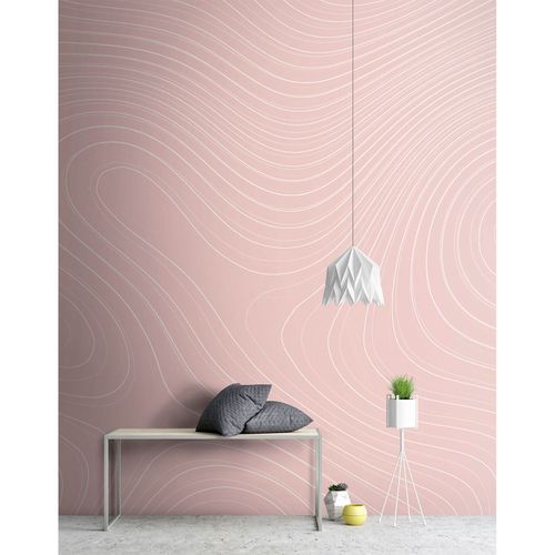 Picture Photo Wallpaper Non-Woven Waves Lines pink-beige white