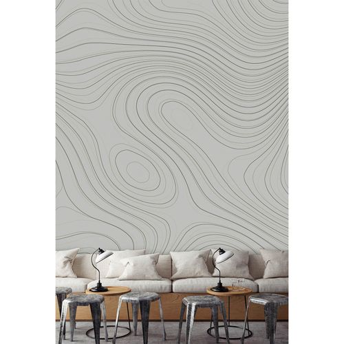 Image Photo Wallpaper Non-Woven Waves Lines grey black