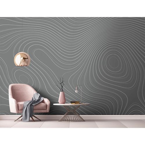 Image Photo Wallpaper Non-Woven Waves Lines dark grey white