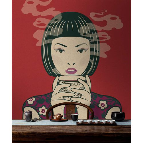 Picture Photo Wallpaper Non-Woven Retro Japan Tea red beige