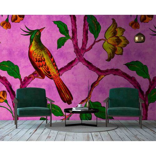 Picture Photo Wallpaper Non-Woven Bird of Paradise pink green