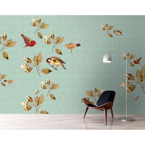 Picture Photo Wallpaper Non-Woven Birds Graphic green-grey