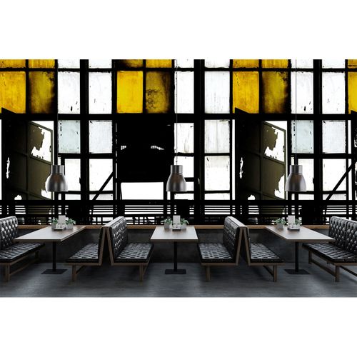 Image Photo Wallpaper Non-Woven Window Bistro yellow black