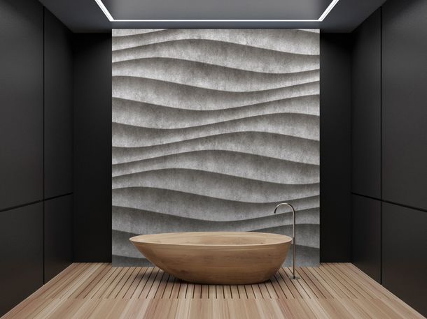 Photo Wallpaper Non-Woven 3D Concrete Waves black grey