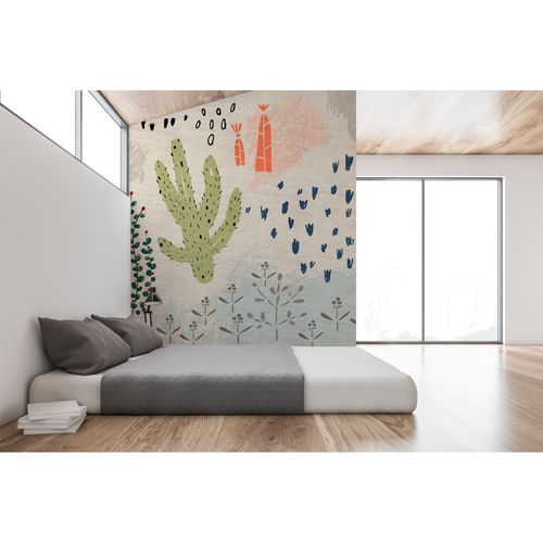 Image Photo Wallpaper Non-Woven Cacti Pop Art beige grey