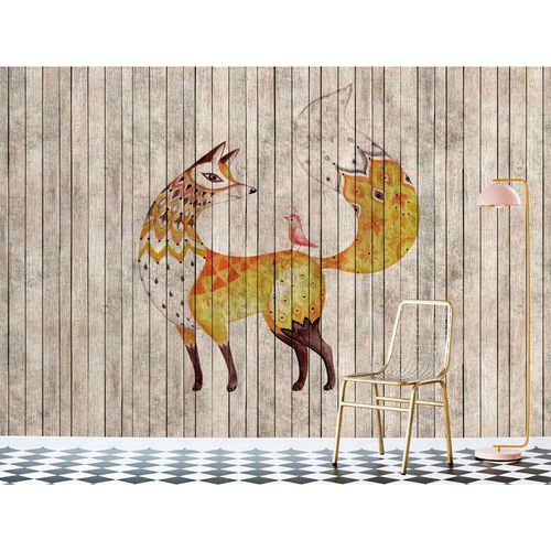 Picture Photo Wallpaper Non-Woven Fuchs Wood beige brown