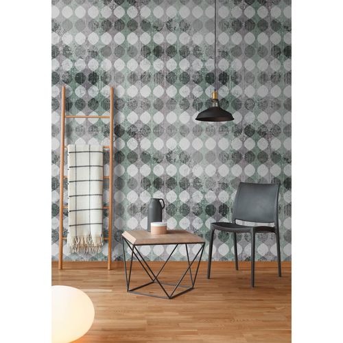 Image Photo Wallpaper Non-Woven Garland Retro green grey