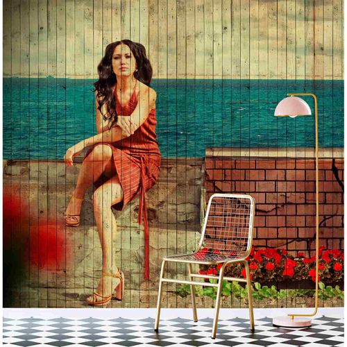 Picture Photo Wallpaper Non-Woven Women Wood Vacation red beige