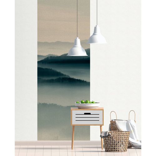 Picture Photo Wallpaper Panel Non-Woven Trees Fog beige blue