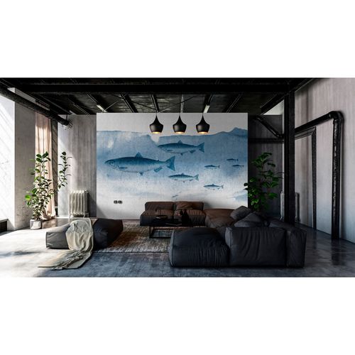 Image Photo Wallpaper Non-Woven Fishes Sea blue grey