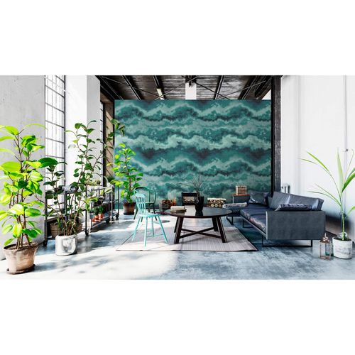 Image Photo Wallpaper Non-Woven Mosaic Waves green turquoise