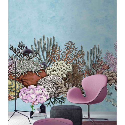 Picture Photo Wallpaper Non-Woven Corals Sea blue pink