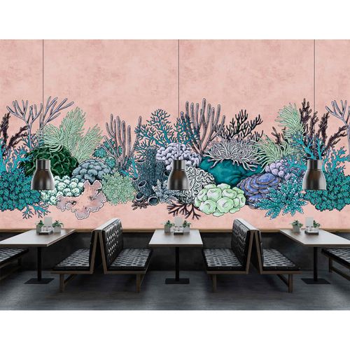 Picture Photo Wallpaper Non-Woven Corals Sea green pink