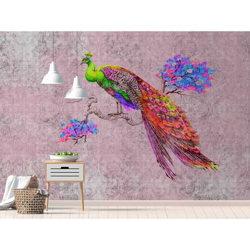 Image Photo Wallpaper Non-Woven Peacock Vintage green pink