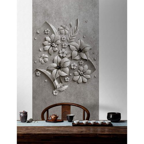 Picture Photo Wallpaper Panel Non-Woven 3D Flowers grey