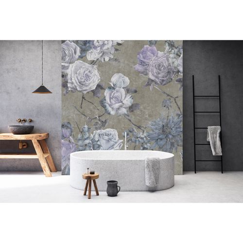 Image Photo Wallpaper Non-Woven Roses Vintage blue taupe