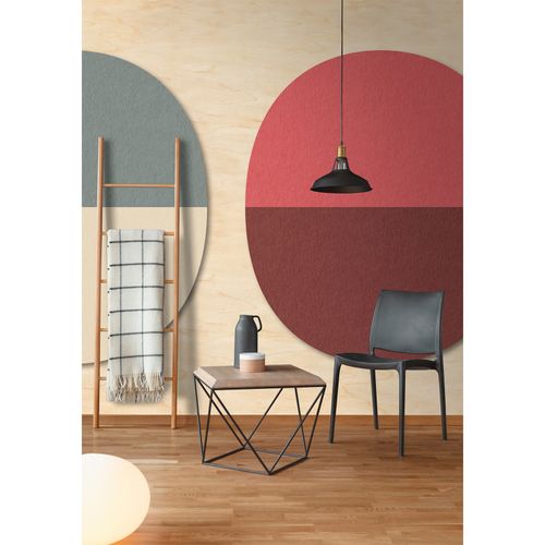 Image Photo Wallpaper Non-Woven Graphic Oval Wood red beige