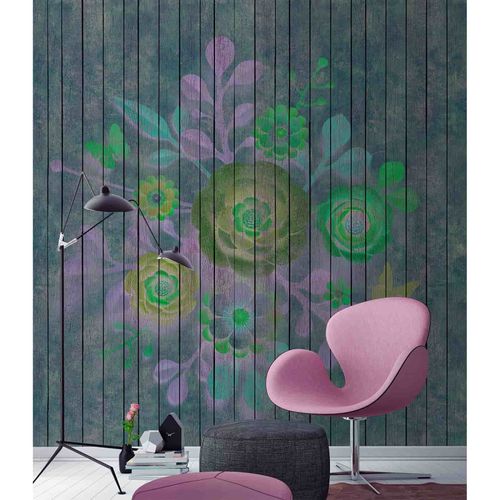 Picture Photo Wallpaper Non-Woven Vintage Flowers Wood green