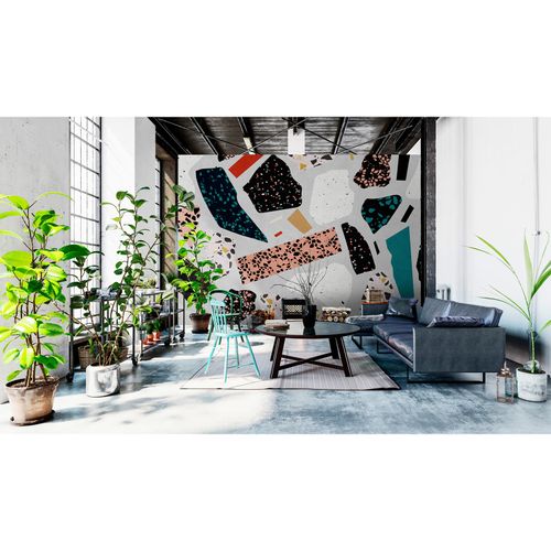 Picture Photo Wallpaper Non-Woven Pop Art Terrazzo grey orange