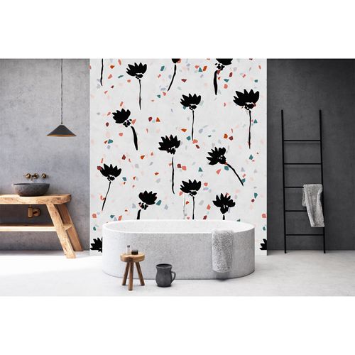 Image Photo Wallpaper Non-Woven Pop Art Flowers Terrazzo grey