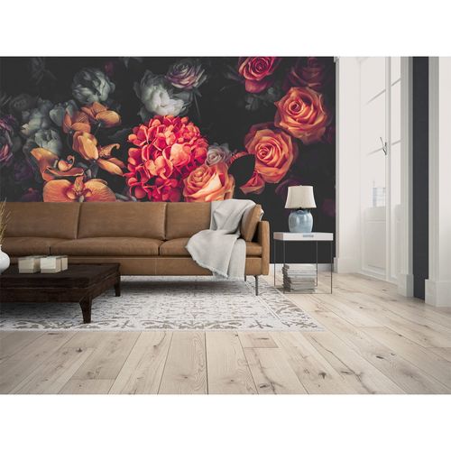 Photo Wallpaper Flowers Roses Floral orange red black