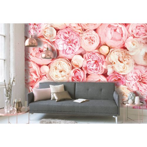 Photo Wallpaper Roses Floral pink cream Designwalls