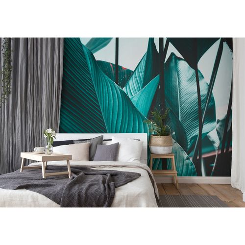 Room Image Photo Wallpaper Leaves Stem Floral blue-green