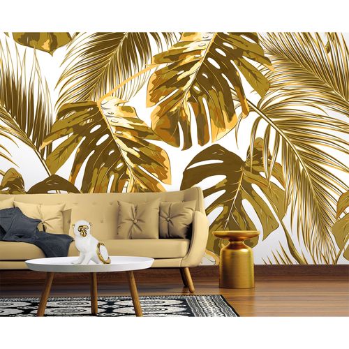 Room Image Photo Wallpaper Leaves Palms light green white