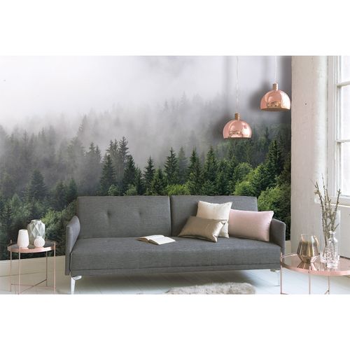 Photo Wallpaper Forest Fog Trees green grey Designwalls