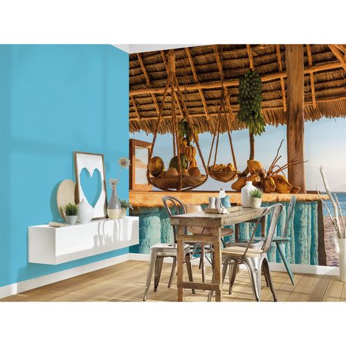 Photo Wallpaper Beach Bar Holiday blue brown white