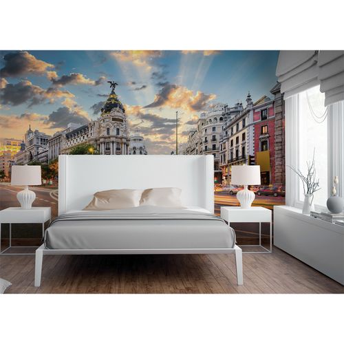 Room Picture Photo Wallpaper Gran Via Madrid Street blue yellow grey