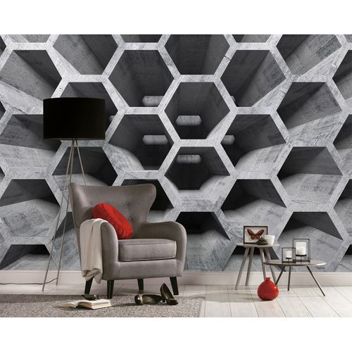 Room Image Photo Wallpaper 3D Honeycombs Tubes Concrete grey