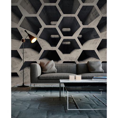 Photo Wallpaper 3D Honeycombs Tubes Concrete light grey