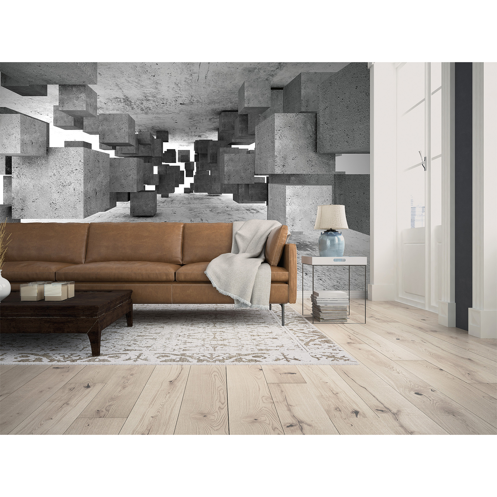 Photo Wallpaper 3D Tetris Concrete Blocks grey