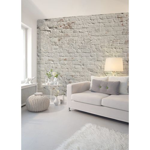 Photo Wallpaper Brick Wall white-grey brown Designwalls