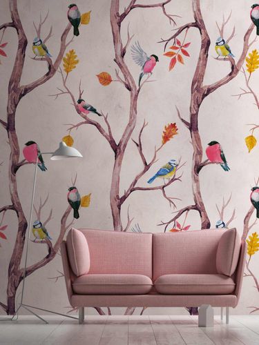 Image Photo Wallpaper Birds Tree Branch pink brown 38230-1