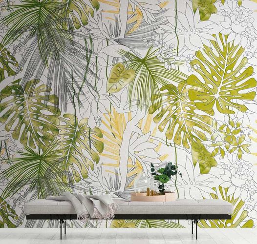 Image Photo Wallpaper Jungle Leaves Floral white 38232-1