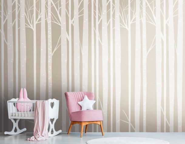 Image Photo Wallpaper Tree Trunks Birch taupe beige 38295-1