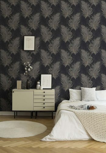 Image Non-Woven Wallpaper Feathers Nature anthacite 38009-4