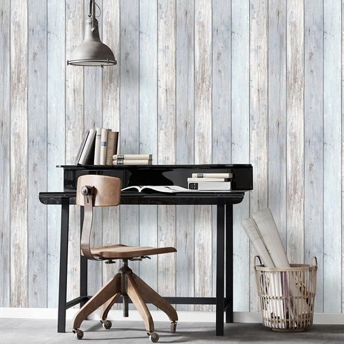 Image Non-Woven Wallpaper Wood Vintage light blue 10200-10