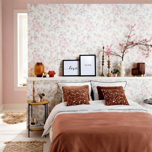 Image Non-Woven Wallpaper Flowers white pink blue 10250-05